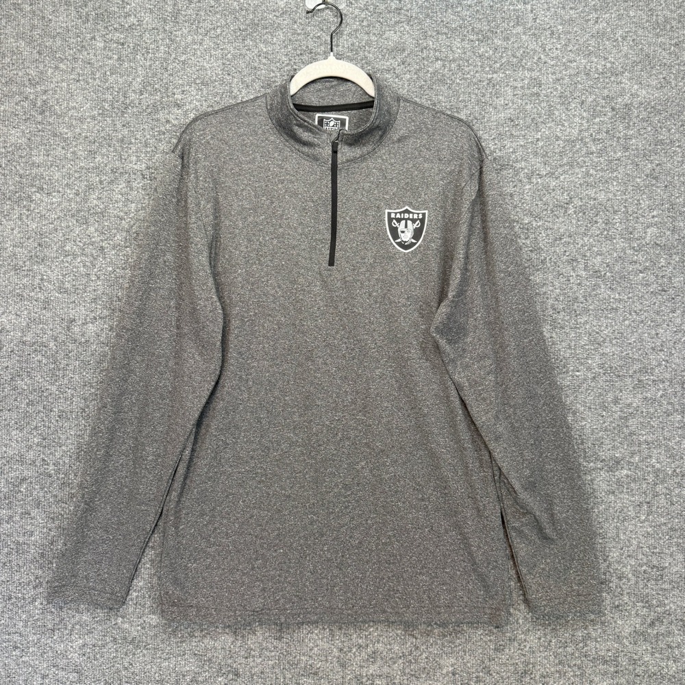 Las Vegas Raiders Shirt Mens Medium Gray 1/4 Zip‎ Pullover NFL Team Apparel